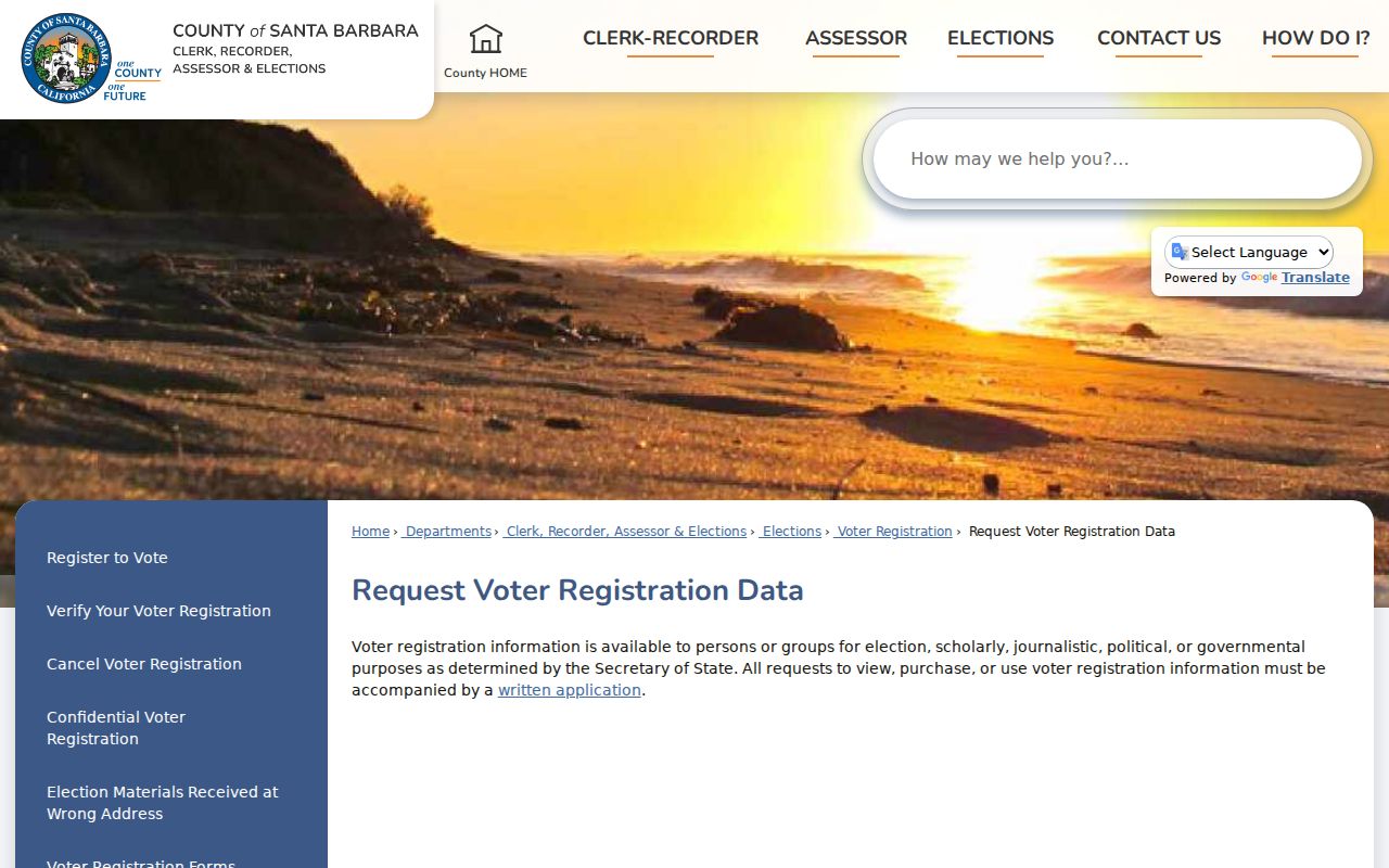Lompoc voter records data request information from Santa Barbara County